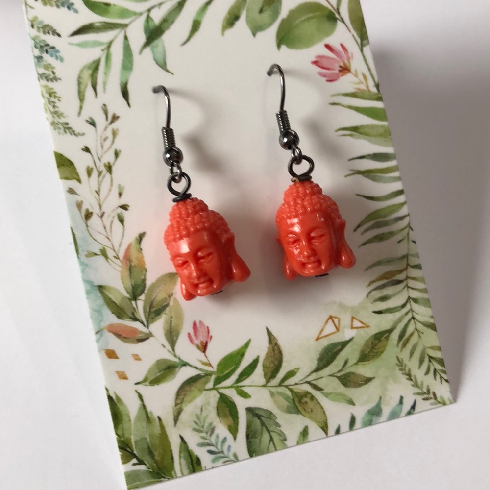 Buddha zen garden earrings in rose, coral, blue - Picture 2 of 3
